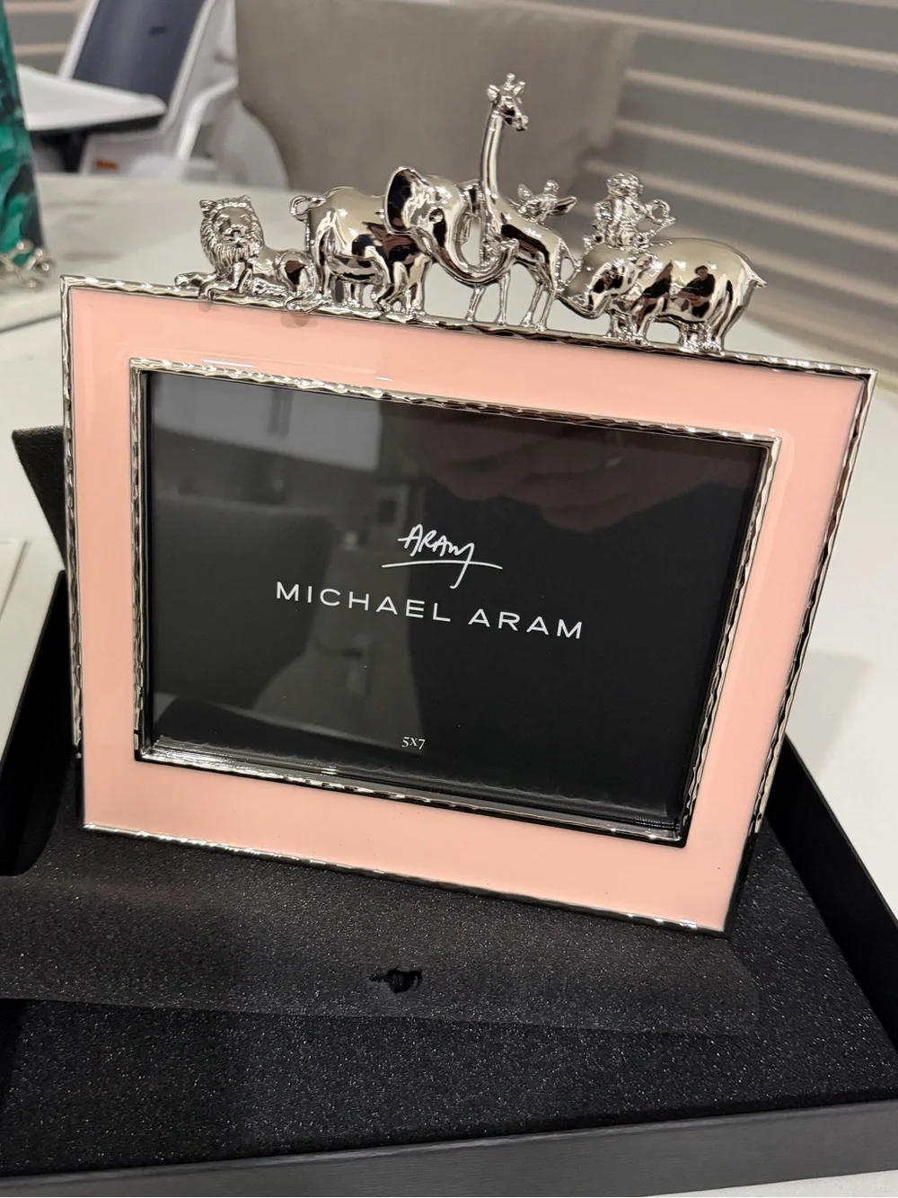 Michael Aram Pink Enamel Frame with Safari Animal Accents
